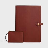 LARGE NOTEBOOK COVER WITH POUCH IN NATURAL CALFSKIN - TECK - STATIONERY - 1 | CELINE