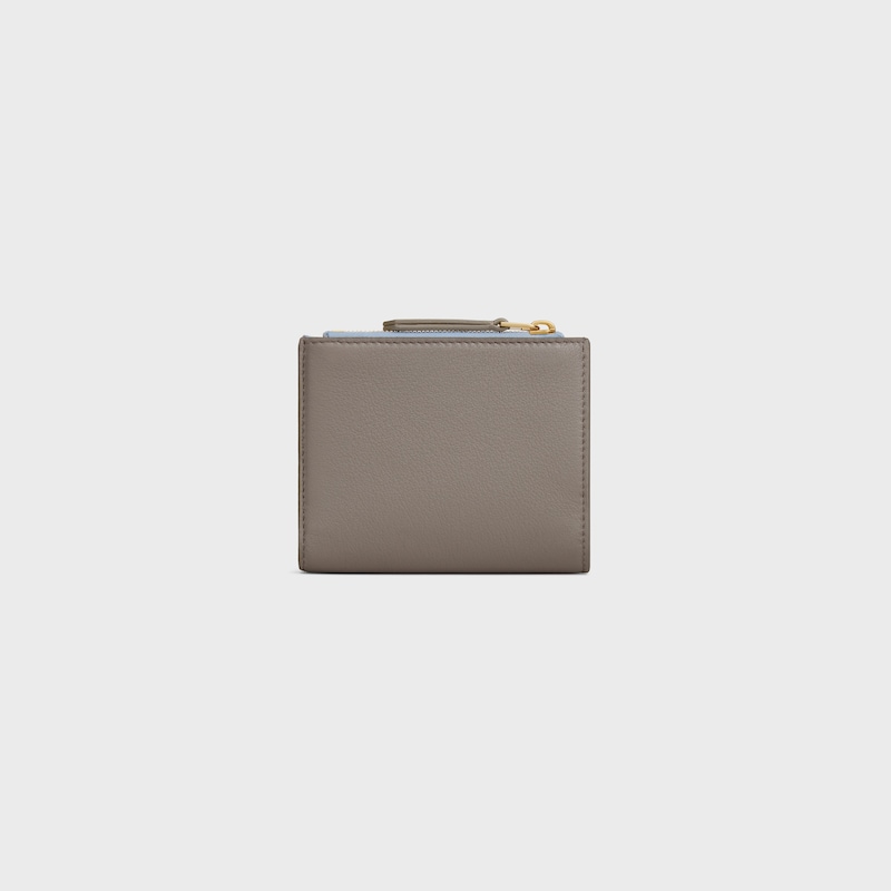COMPACT WALLET TRIOMPHE STAMP IN SUPPLE GRAINED CALFSKIN - PEBBLE / LIGHT BLUE - WALLETS - 1 | CELINE