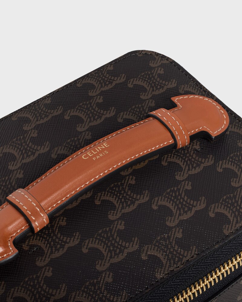 Top Handle Small Toiletry Case in Triomphe Canvas and Calfskin - TAN - TRAVEL - 1 | CELINE