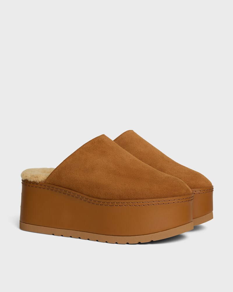 CELINE DANA - WEDGE MULE IN Suede Calfskin - COGNAC -  - 1 | CELINE