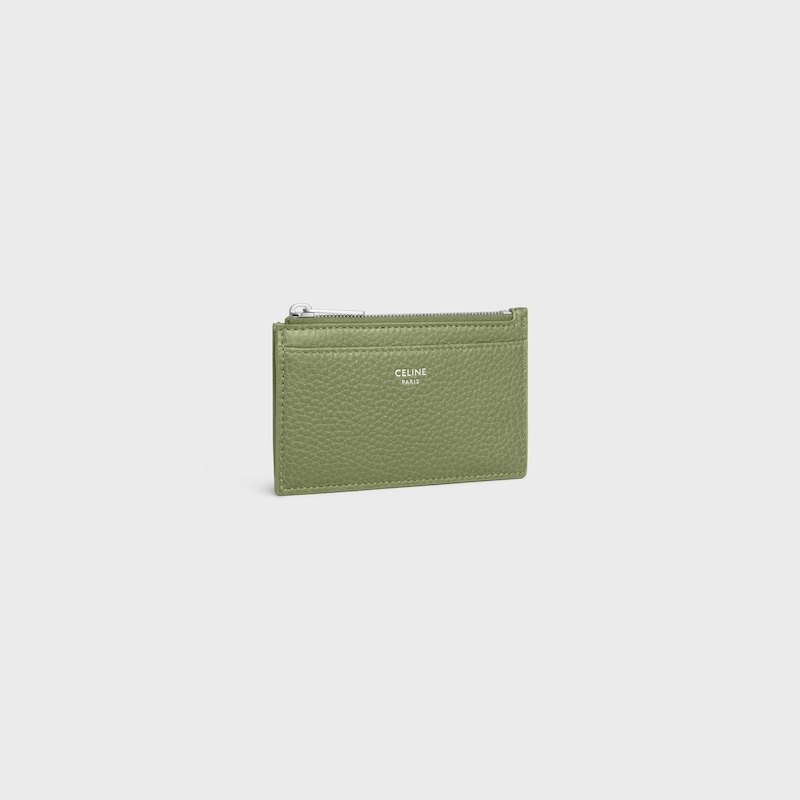 Porte-cartes zipp&eacute; EN VEAU GRAIN&Eacute; - KAKI CLAIR - PORTE CARTES - 1 | CELINE