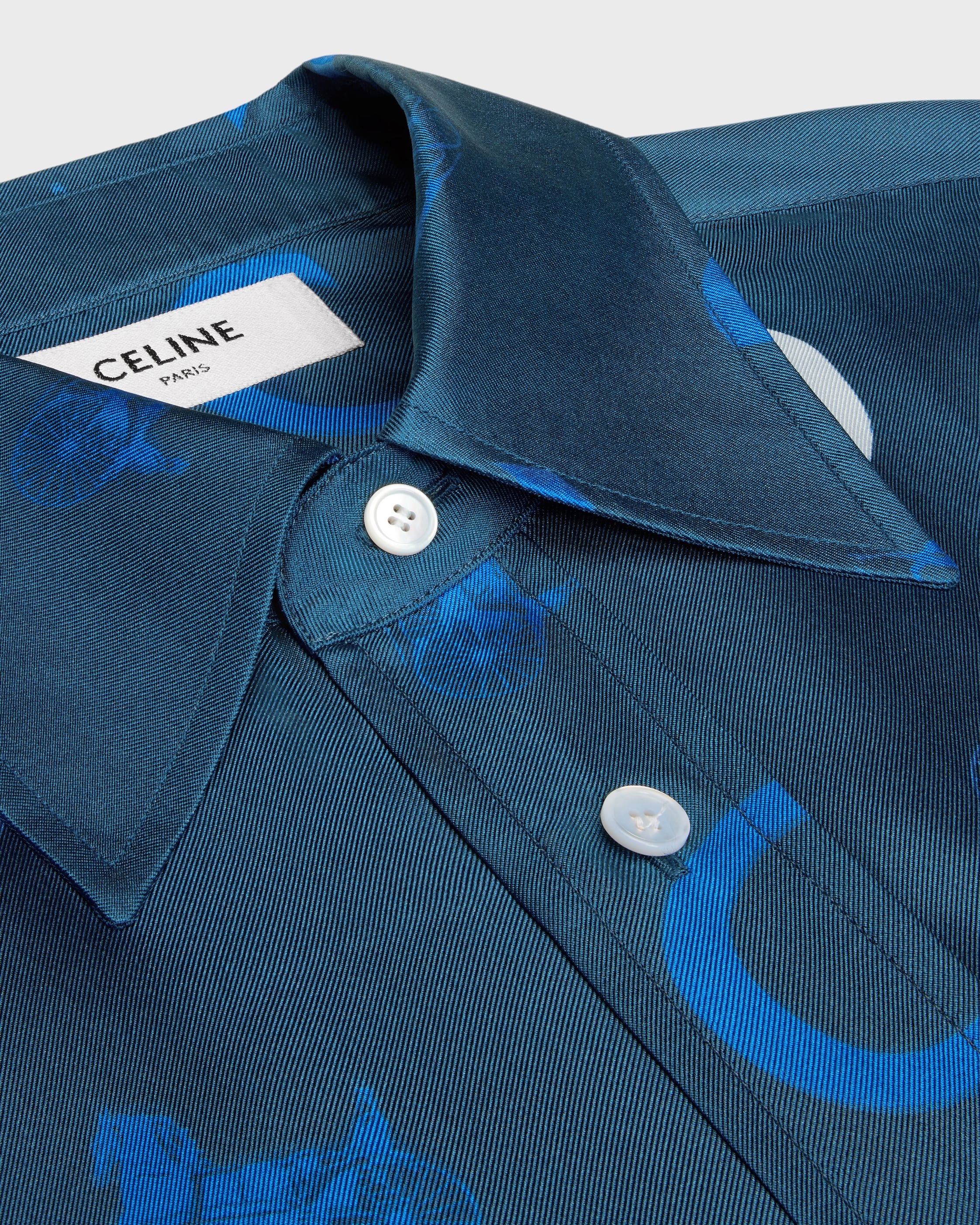 cropped shirt IN silk twill - NAVY/WHITE/BLUE | CELINE