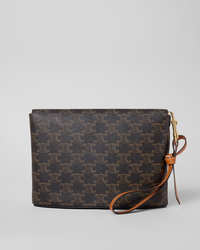MEDIUM FLAP POUCH IN SHINY TRIOMPHE CANVAS AND LAMBSKIN - TAN - POUCHES - 1 | CELINE