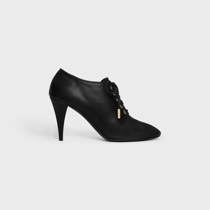SOFT OXFORD LACE-UP HEELED BALLERINA IN calfskin - vegetal tanning - BLACK -  - 1 | CELINE