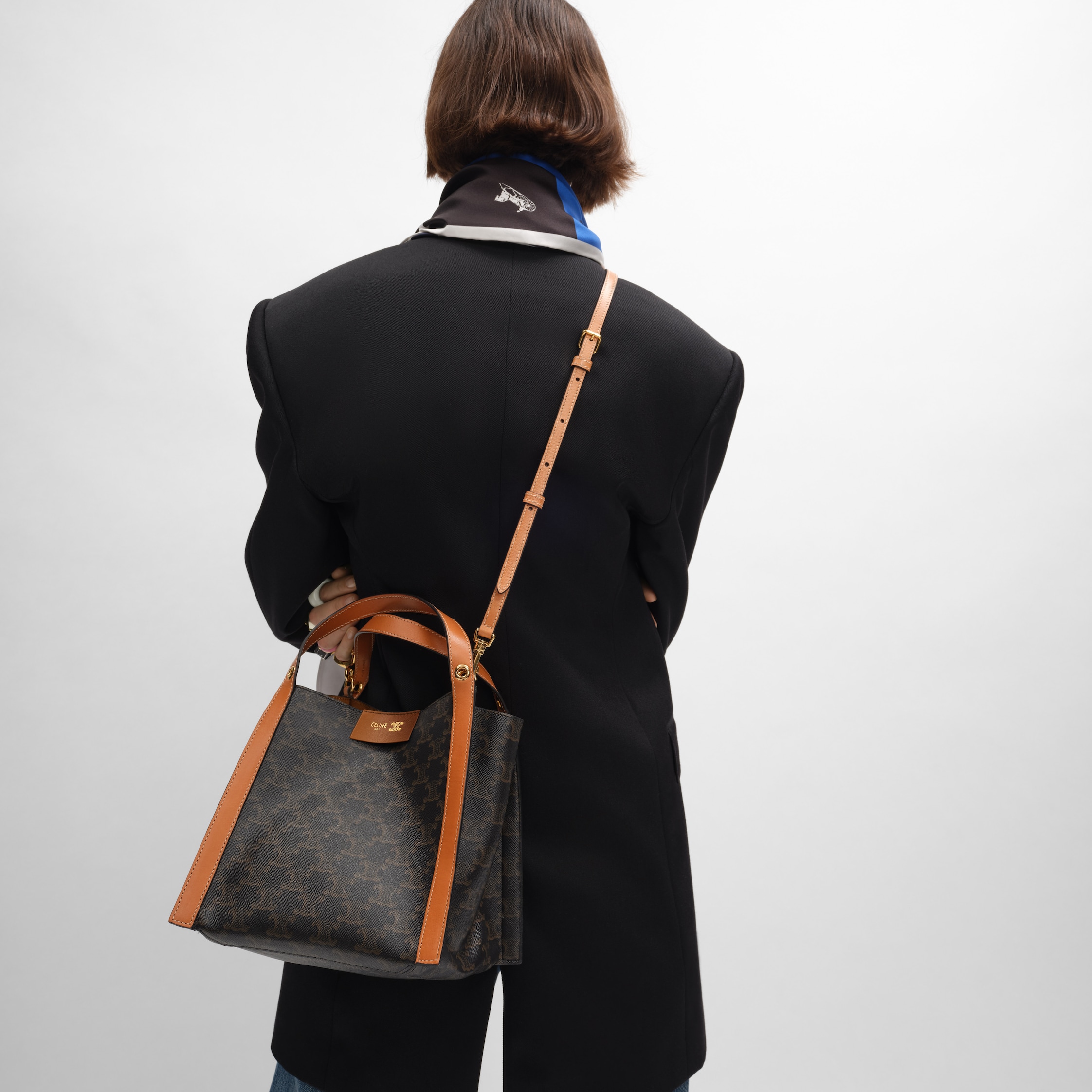 SMALL CUBE BAG IN Triomphe Canvas and NATURAL Calfskin - MIEL | CELINE
