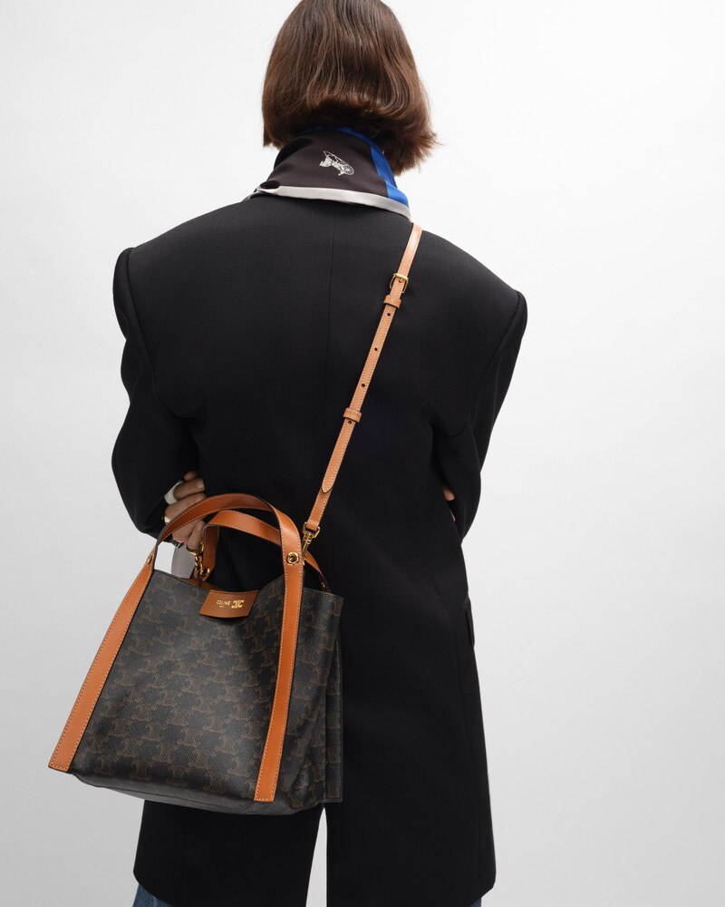 SMALL CUBE BAG IN Triomphe Canvas and NATURAL Calfskin - MIEL - TOP-HANDLE BAGS - 1 | CELINE