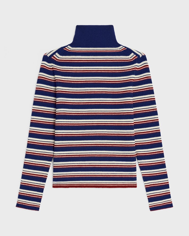 turtleneck sweater IN striped ribbed wool - BLUE/ECRU/RED -  - 1 | CELINE