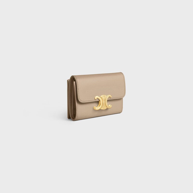 COMPACT WALLET WITH COIN TRIOMPHE in Shiny calfskin - CAPPUCCINO - COIN HOLDERS - 1 | CELINE