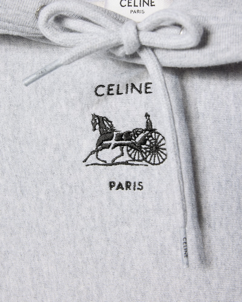 CROPPED HOODIE IN cotton fleece - GREY MELANGE / BLACK -  - 1 | CELINE