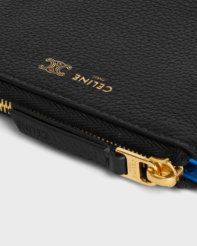 FLAT ZIPPED WALLET TRIOMPHE STAMP IN SUPPLE GRAINED CALFSKIN - BLACK / ULTRA BLUE - WALLETS - 1 | CELINE