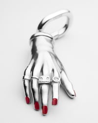 CHARMS SMALL LUCKY HAND IN BRASS WITH RHODIUM FINISH, STRASS AND ENAMEL - Silver / Red / Crystal - CHARMS - 1 | CELINE