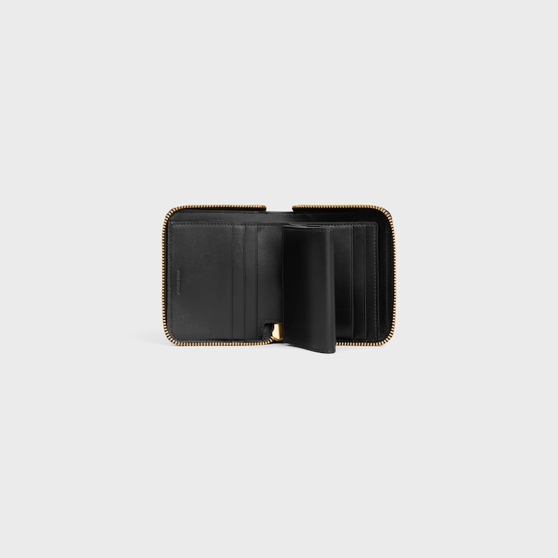 Small Zipped Wallet TRIOMPHE CHARMS IN GRAINED CALFSKIN - BLACK - WALLETS - 1 | CELINE