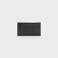 Zipped compact card holder IN Triomphe Canvas and Lambskin - Tan - TRIOMPHE CANVAS - 1 | CELINE