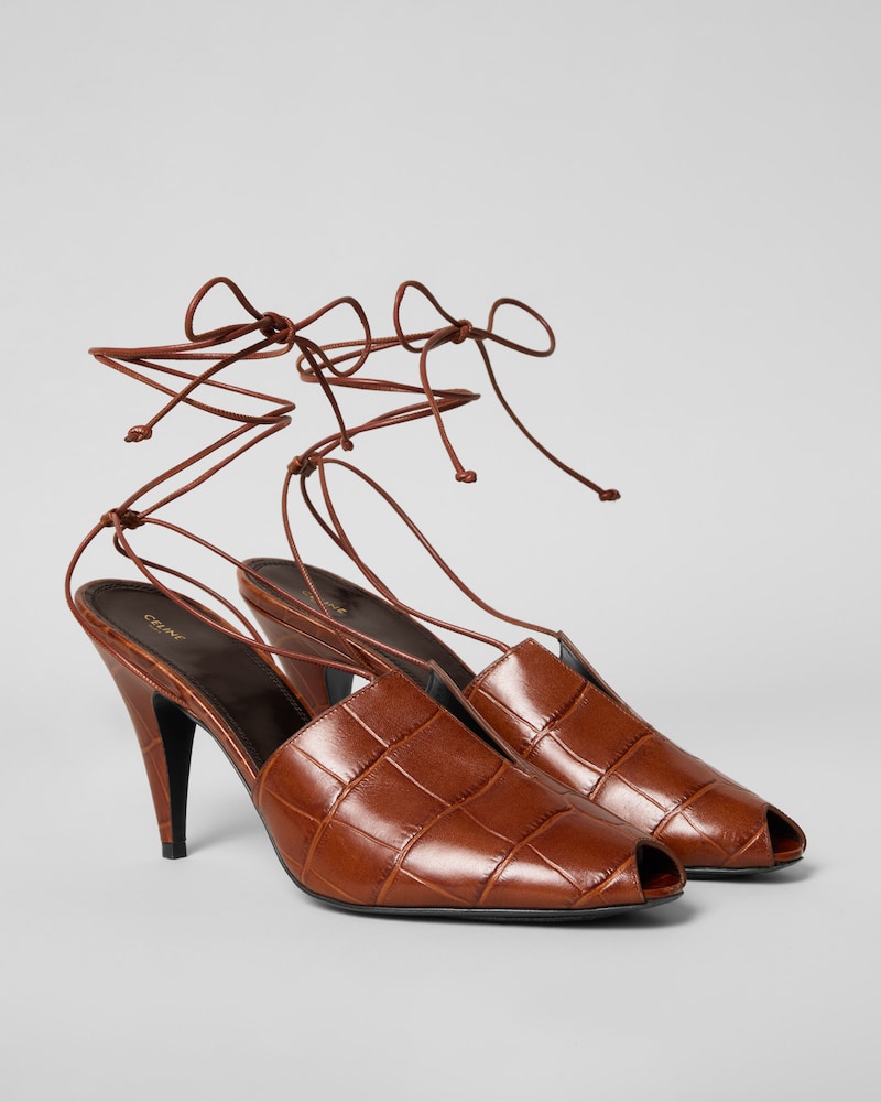 V-NECK SANDAL IN CROCODILE STAMPED CALFSKIN - BROWN -  - 1 | CELINE