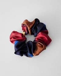 HERITAGE PATCHWORK SCRUNCHY IN SILK AND BRASS WITH GOLD FINISH - Ecru / Burgundy / Navy - HAIR ACCESSORIES - 2 | CELINE