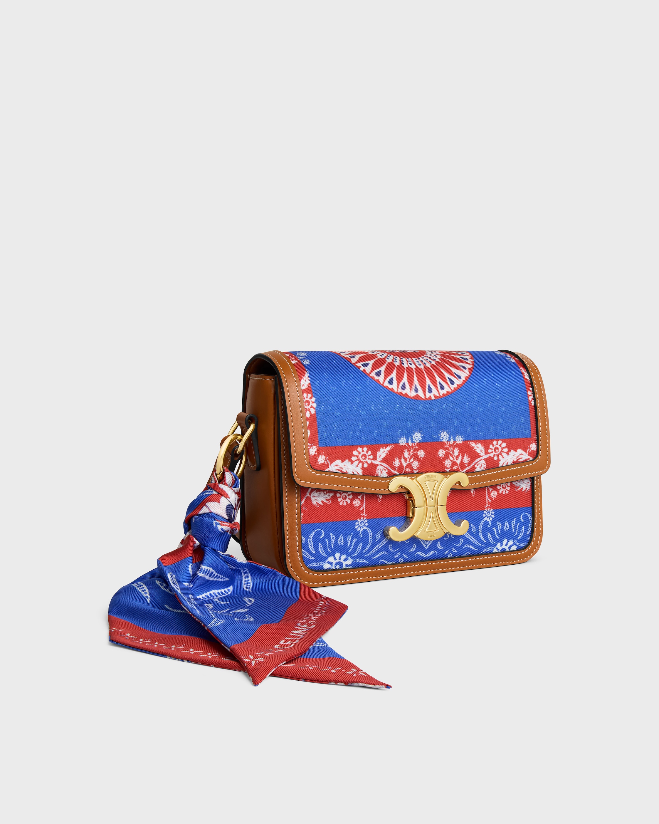 TEEN TRIOMPHE IN SILK AND NATURAL CALFSKIN - NAVY / RED | CELINE