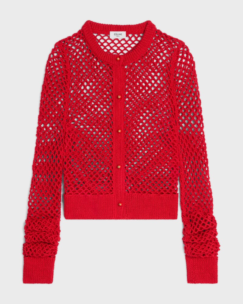 Strickjacke AUS gehäkelter Baumwolle - LEUCHTENDES ROT -  - 1 | CELINE