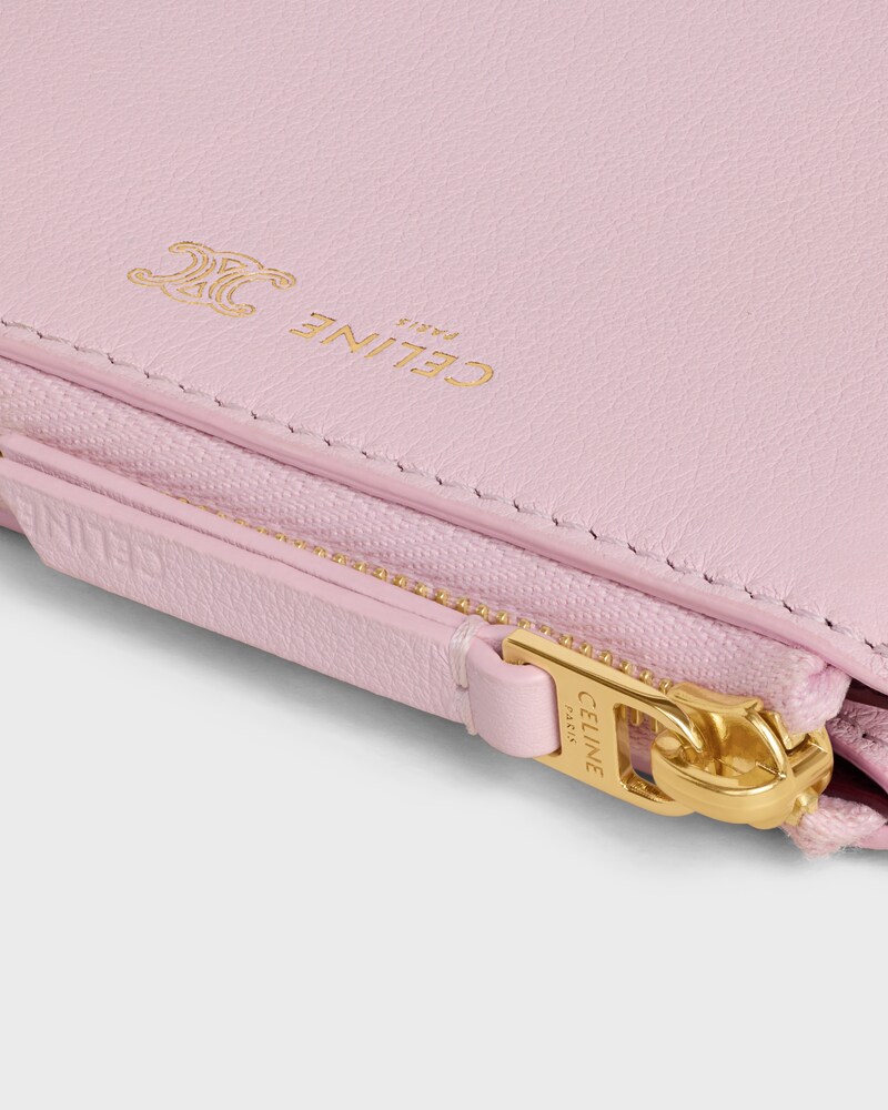 FLAT ZIPPED WALLET TRIOMPHE STAMP IN SUPPLE GRAINED CALFSKIN - DIRTY PINK / SYRAH - NEW - 1 | CELINE