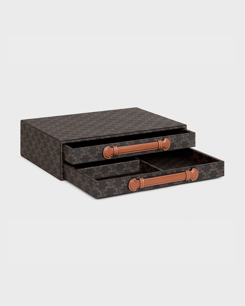 Estuche para material de oficina de lona Triomphe y piel de becerro - TOSTADO - PAPELERÍA - 1 | CELINE