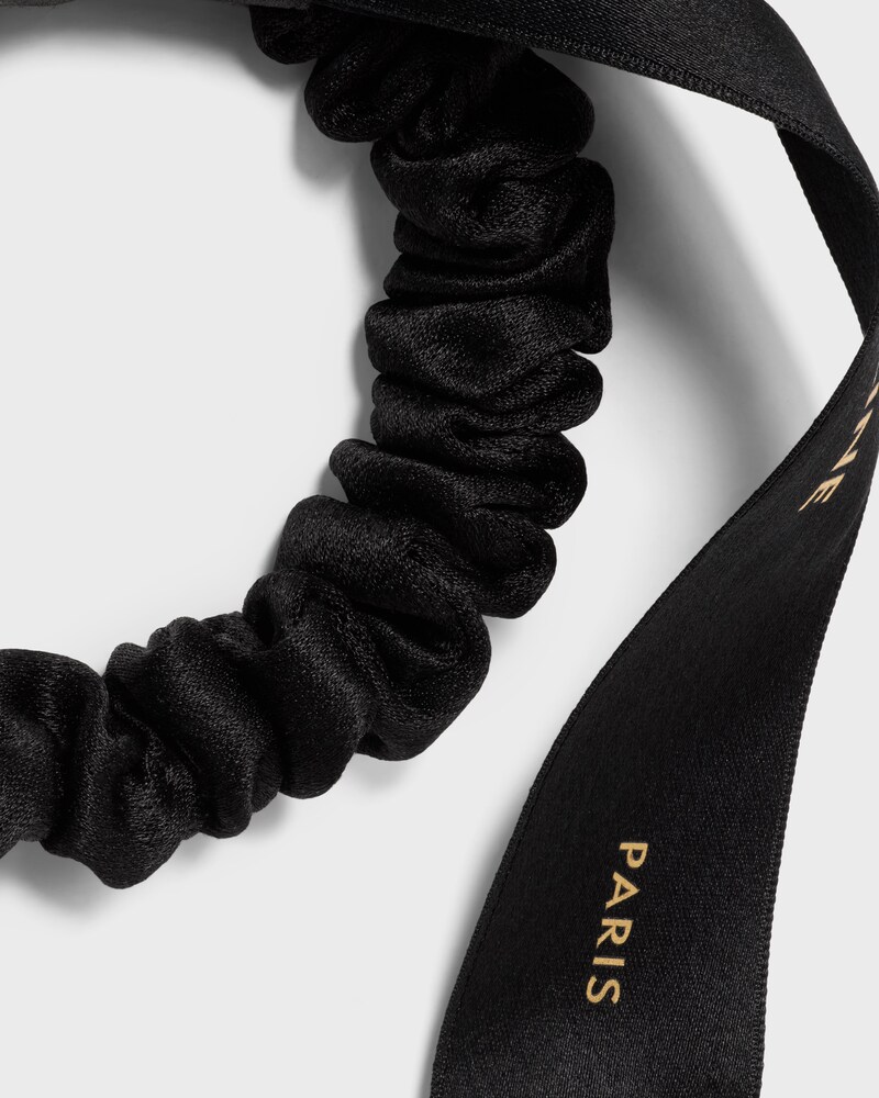 CELINE SMALL BOW SCRUNCHY IN SILK - Black / Gold - HAIR ACCESSORIES - 1 | CELINE
