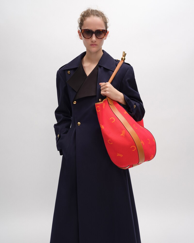 LARGE DROP BUCKET BAG IN JACQUARD C SULKY TEXTILE - RED / ORANGE - BUCKET - 1 | CELINE