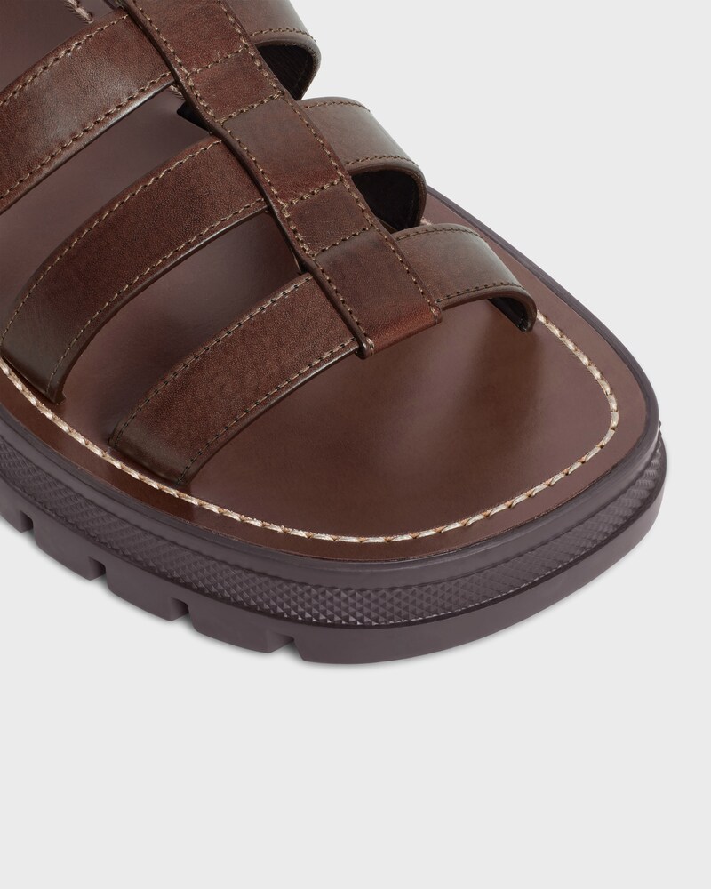 CELINE CLEA TRIOMPHE SANDAL in CALFSKIN - VEGETAL TANNING - DARK BROWN -  - 1 | CELINE