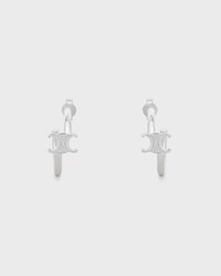 Triomphe Asymmetric Hoops in Brass with Rhodium Finish - SILVER - GIFT FINDER - 1 | CELINE