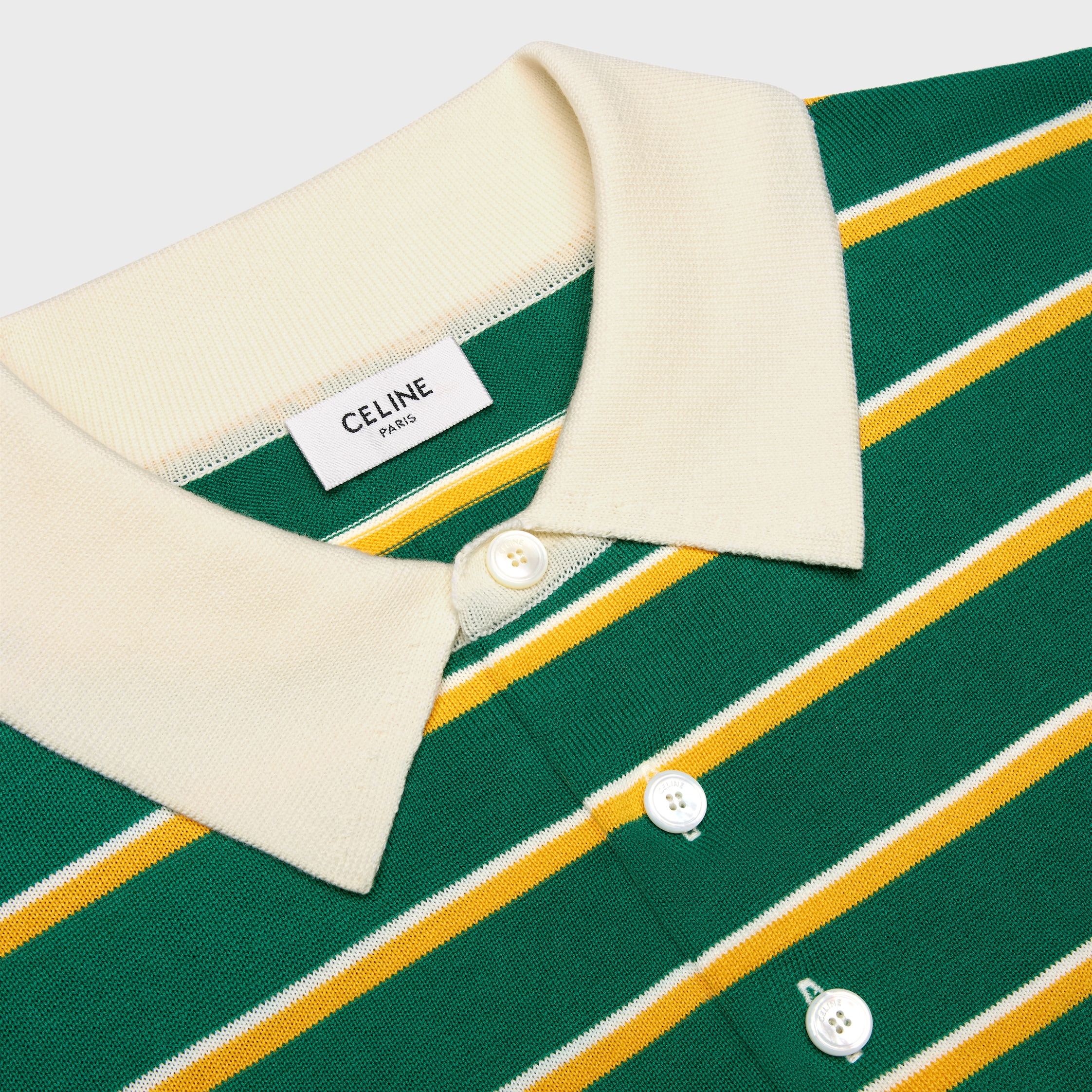 POLO SWEATER IN striped cotton - GREEN/YELLOW/WHITE | CELINE