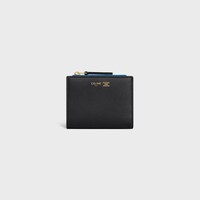 COMPACT WALLET TRIOMPHE STAMP IN SUPPLE GRAINED CALFSKIN - BLACK / ULTRA BLUE - NEW - 1 | CELINE