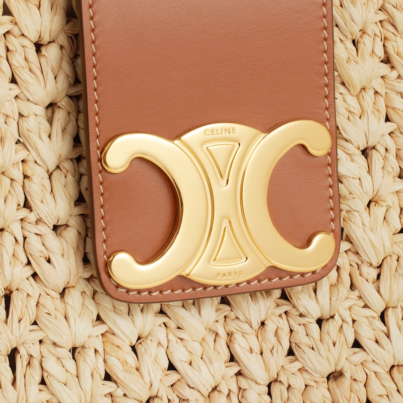 CABAS TRIANGLE  IN RAFFIA AND CALFSKIN - NATURAL / TAN - PANIER - 1 | CELINE