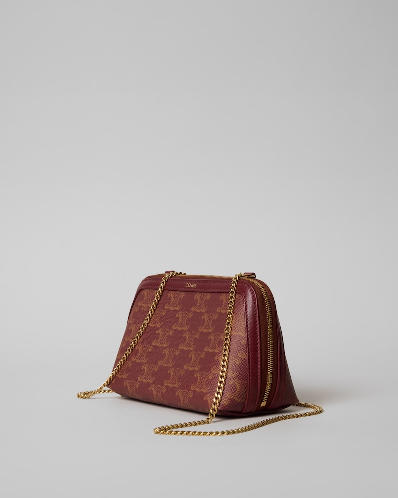 Clutch on Chain IN Triomphe Canvas - BURGUNDY/TAN - ALL BAGS - 1 | CELINE