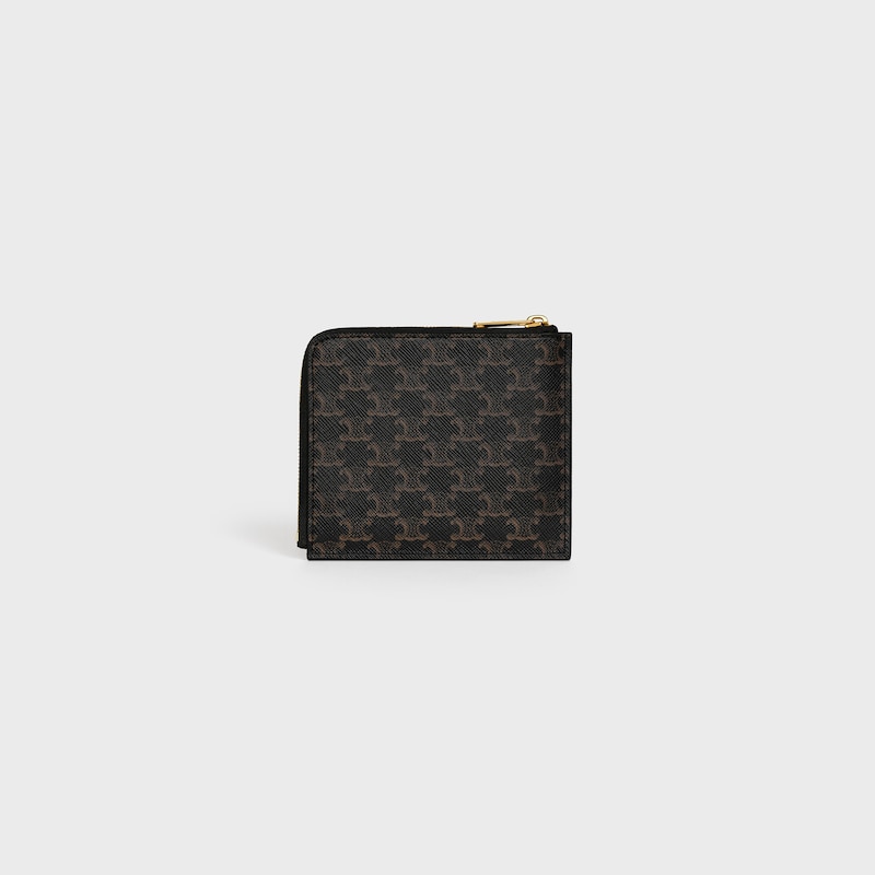 Zipped Purse with card holder IN Triomphe Canvas and Lambskin - Tan - TRIOMPHE CANVAS - 1 | CELINE