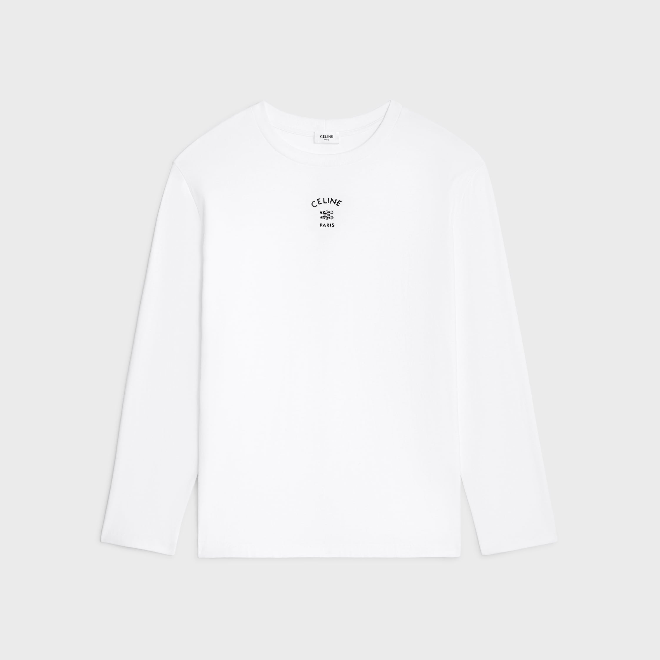 long-sleeved t-shirt IN cotton jersey - OFF WHITE / BLACK | CELINE