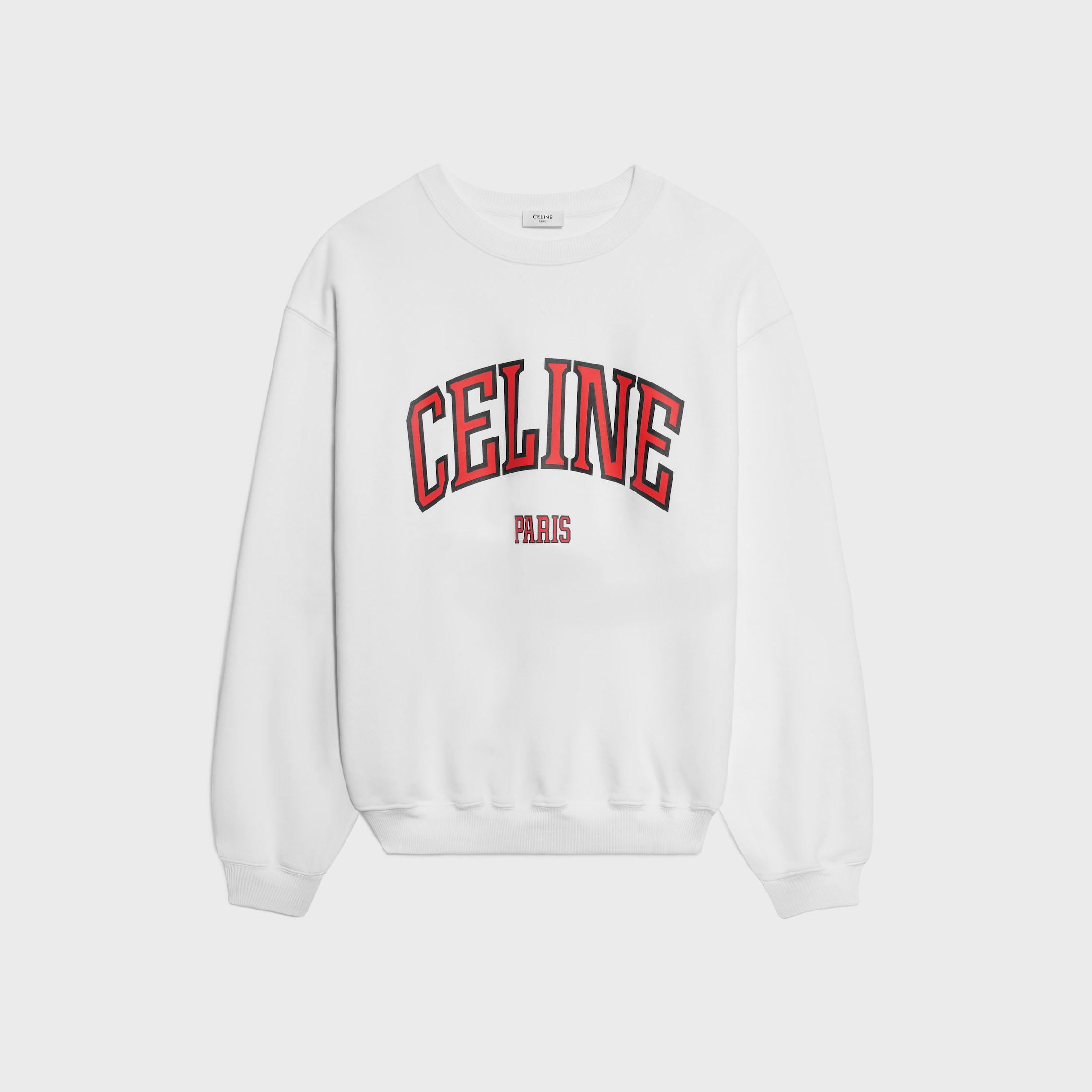 CELINE - CELINE(セリーヌ) トレーナー サイズS レディース - レッド×白 長袖 SWEATSHIRT IN COTTON FLEECE - WHITE / RED / BLACK | CELINE