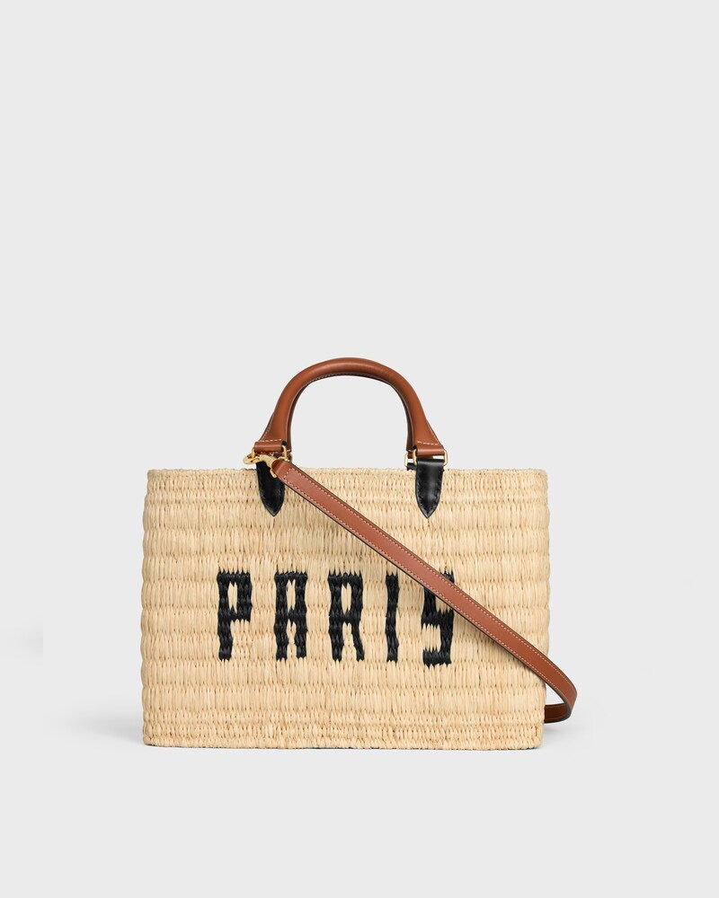 CELINE PARIS PANIER  IN RAFFIA AND CALFSKIN - NATURAL / TAN - CROSS-BODY BAGS - 1 | CELINE