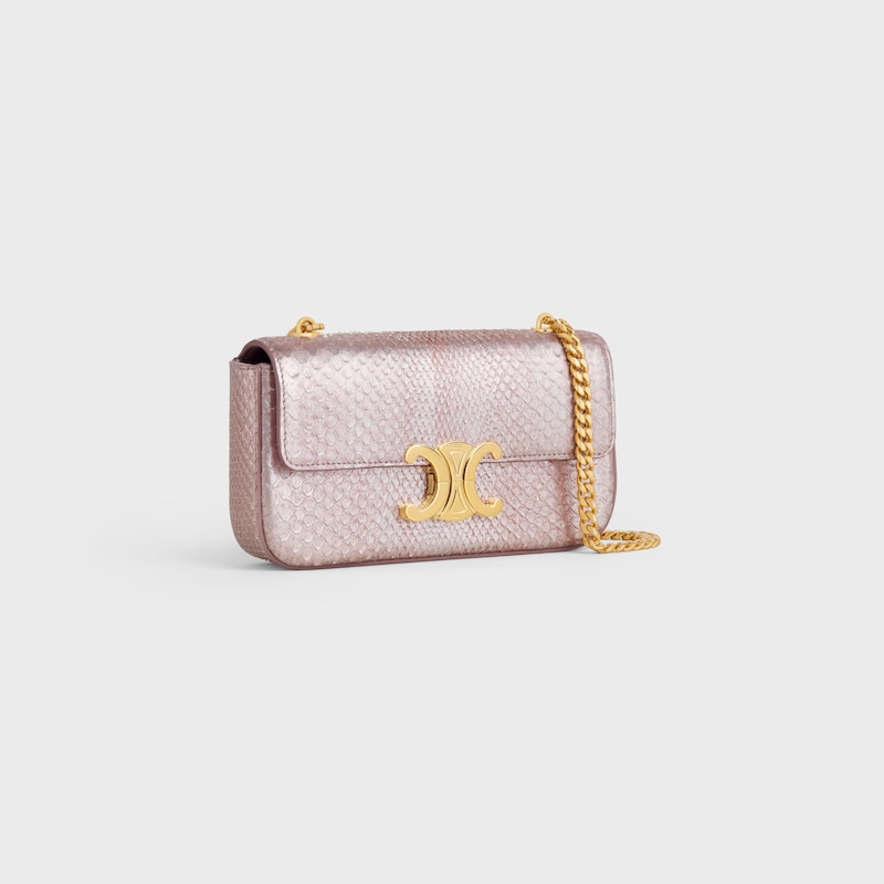 CHAIN SHOULDER BAG CLAUDE in pearly python - ROSE GLACE - MORE LINES - 1 | CELINE