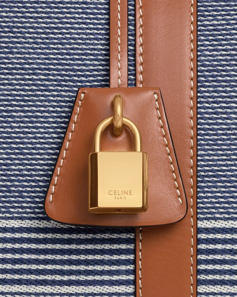 LARGE TRAVEL BAG IN JACQUARD TEXTILE AND CALFSKIN - BLUE / BEIGE - TRAVEL - 1 | CELINE