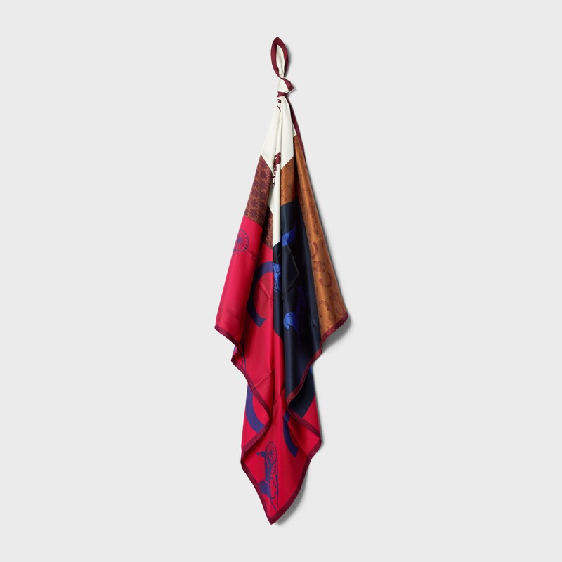 carr&eacute; twill de soie - TAN/RED/BLUE -  - 1 | CELINE