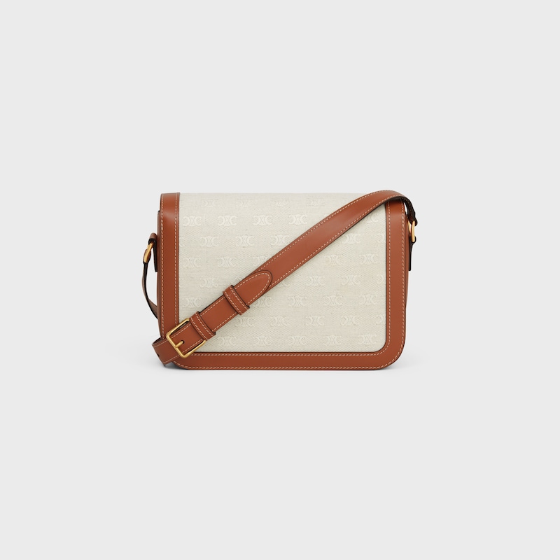 Classique Triomphe Bag in TEXTILE WITH TRIOMPHE ALL-OVER AND CALFSKIN - NATURAL / TAN - TRIOMPHE - 1 | CELINE