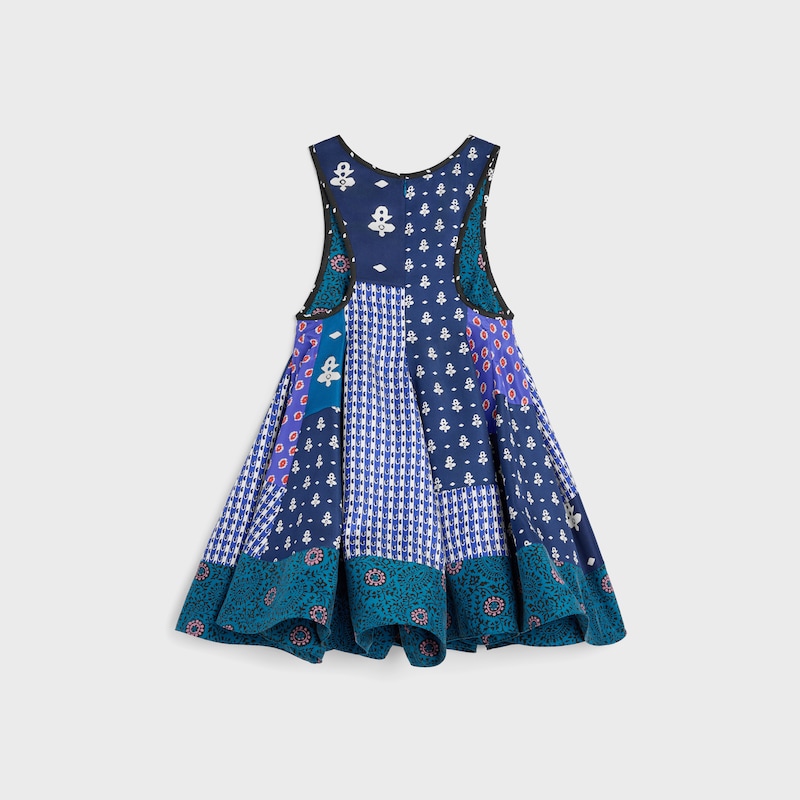 patchwork dress IN printed silk twill - CHALK/BLUE/NAVY -  - 1 | CELINE
