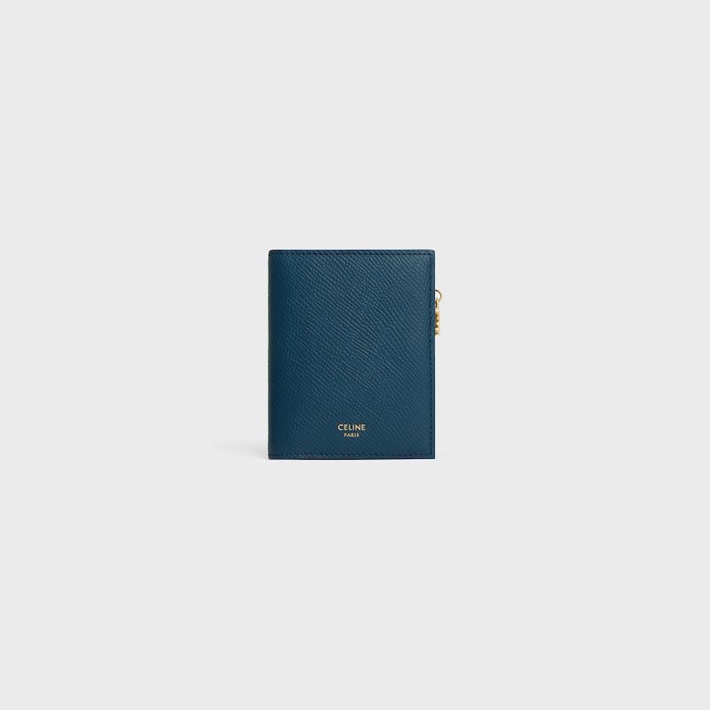 COMPACT WALLET TRIOMPHE CHARMS IN GRAINED CALFSKIN - TEAL BLUE - WALLETS - 1 | CELINE