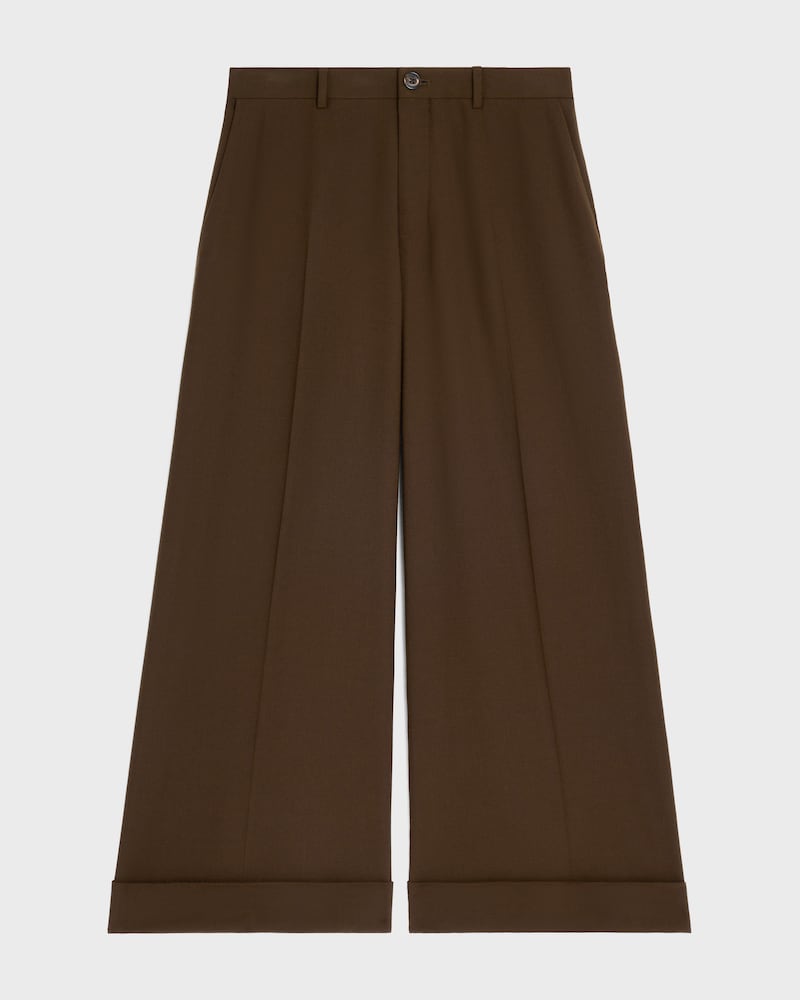 calças docks EM GABARDINE DE LÃ STRETCH - KAKI MARRON - 1 | CELINE