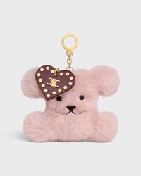 TRIOMPHE POM-POM CHARM IN SHEARLING AND CALFSKIN - POWDER / BORDEAUX - CHARMS AND ACCESSORIES - 1 | CELINE