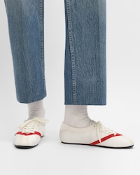 DER FLAT SNEAKER AUS GROSGRAIN, SAMT, ZIEGENWILDLEDER UND LAMMLEDER - WEISS / ROT -  - 2 | CELINE