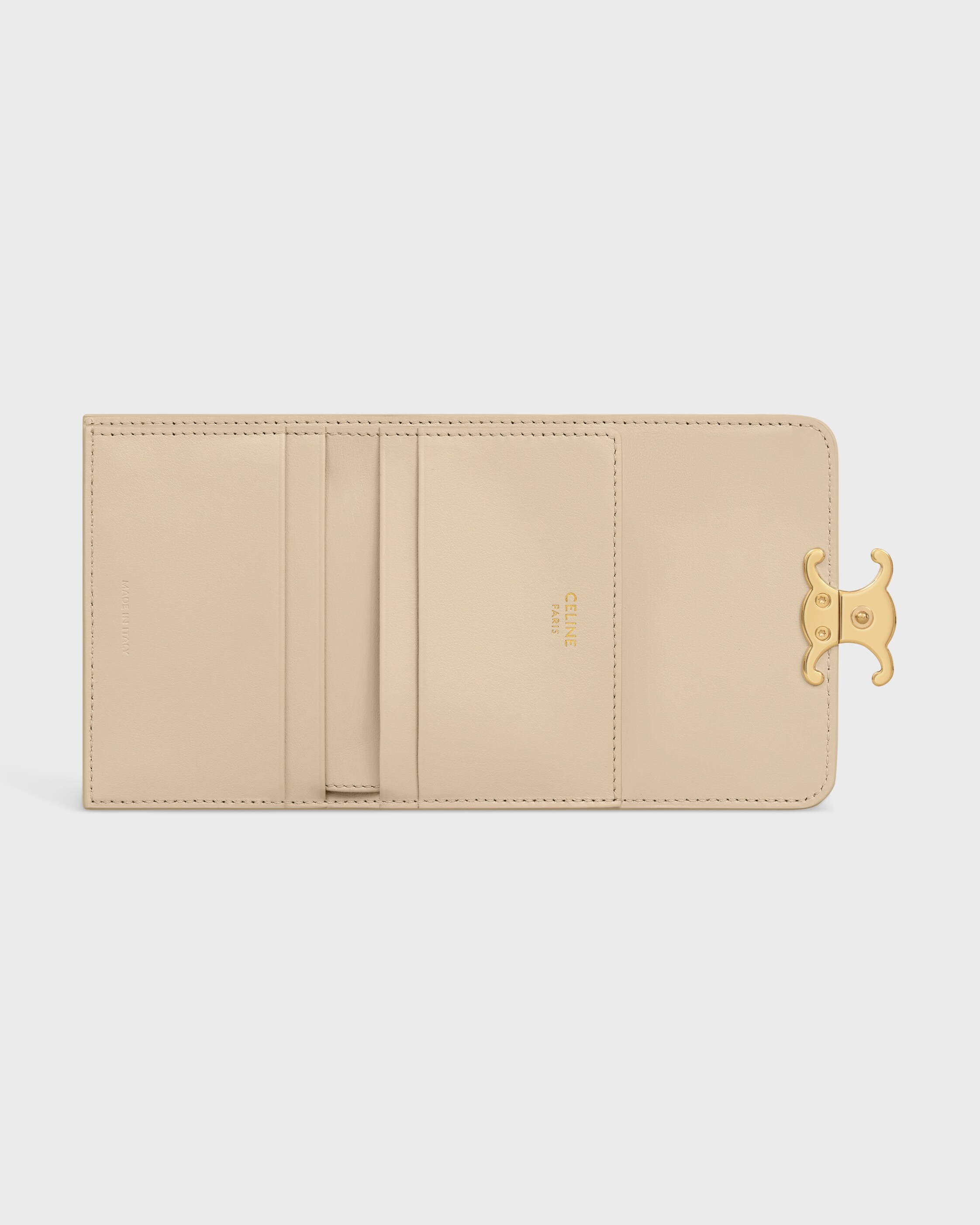 COMPACT WALLET WITH COIN TRIOMPHE IN Shiny calfskin - DEEP IVORY