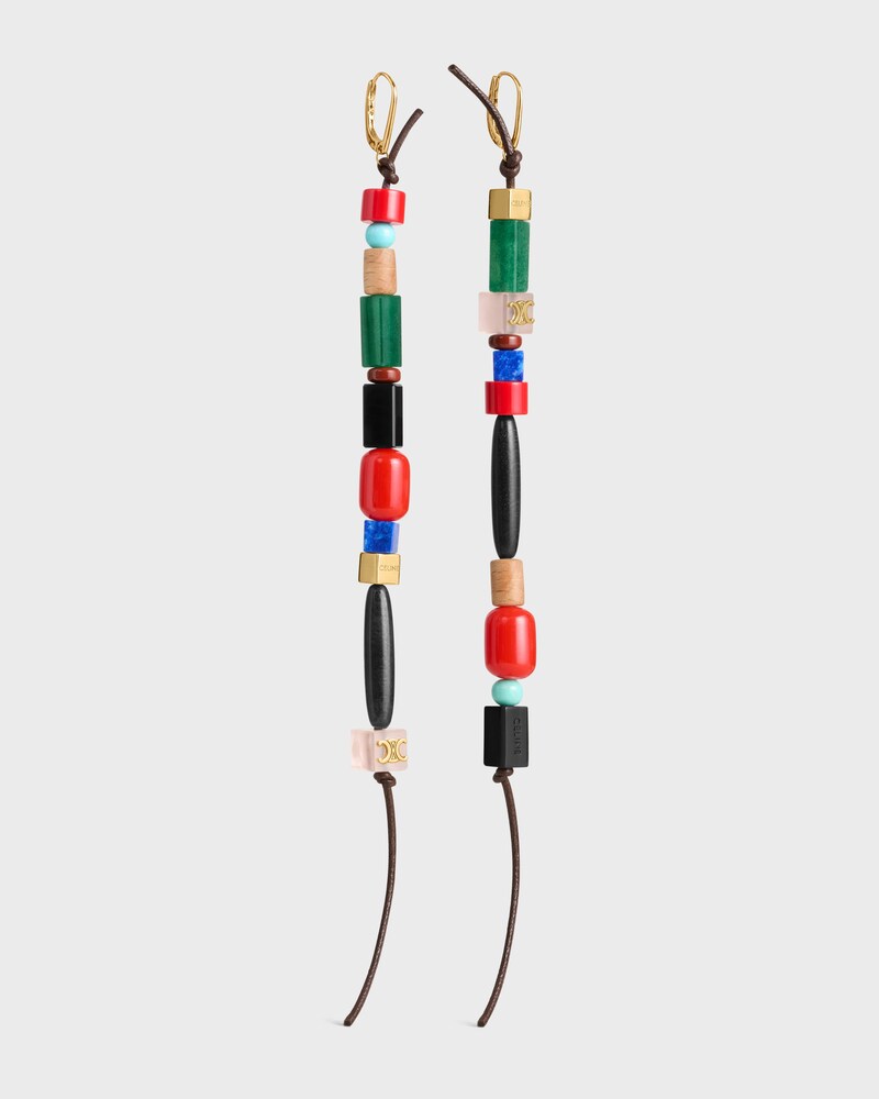 ÉTÉ CELINE LONG EARRINGS IN GLASS BEADS, STONES, COTTON AND BRASS WITH GOLD FINISH - MULTICOLOR - EARRINGS - 1 | CELINE