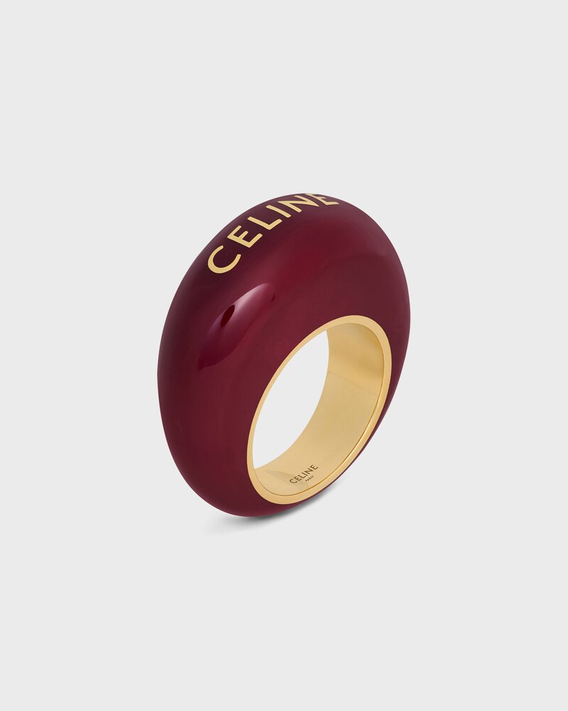 Celine Sulky Ring in Enamel and Brass with Gold Finish - GOLD / BURGUNDY -  - 1 | CELINE