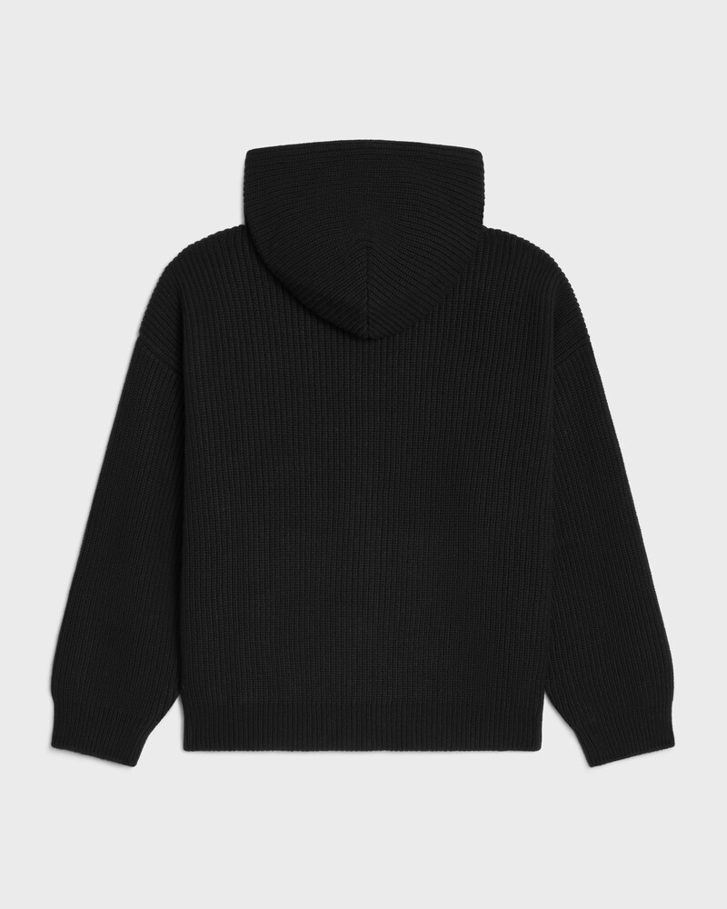 hooded cardigan IN RIBBED WOOL - BLACK -  - 1 | CELINE