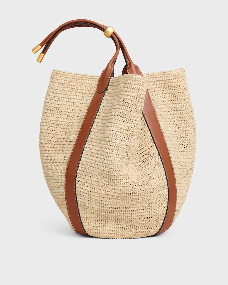 LARGE DROP BUCKET BAG IN RAFFIA AND CALFSKIN - TAN - BUCKET - 1 | CELINE