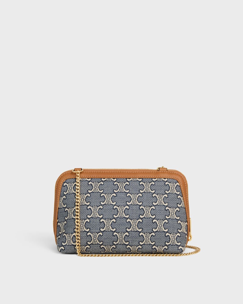 Clutch on Chain IN JACQUARD TRIOMPHE ALL OVER - NAVY/ECRU - MINI BAGS - 1 | CELINE